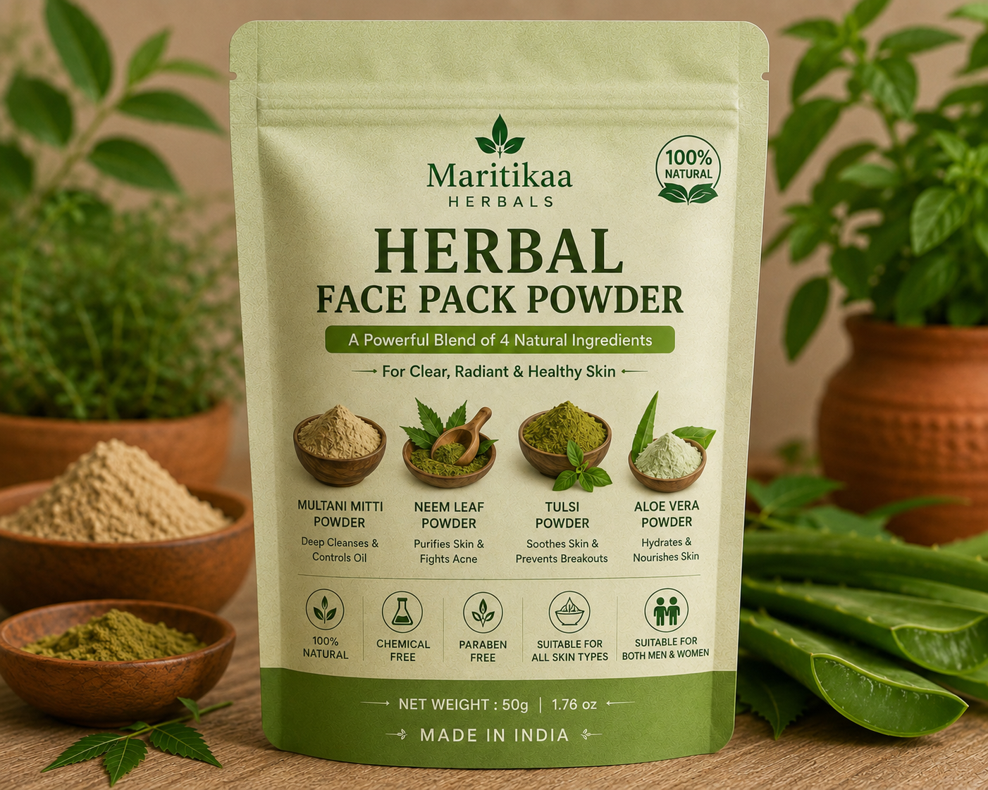 Maritikaa Herbal Face Pack Powder - 50g