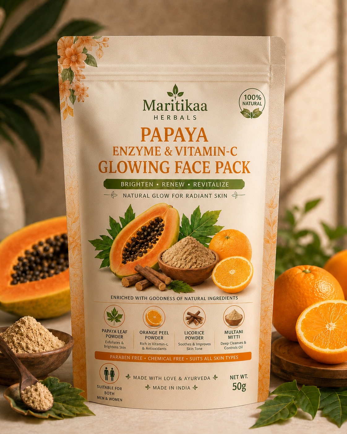 Maritikaa Papaya Enzyme & Vitamin-C Glowing Face Pack-50g
