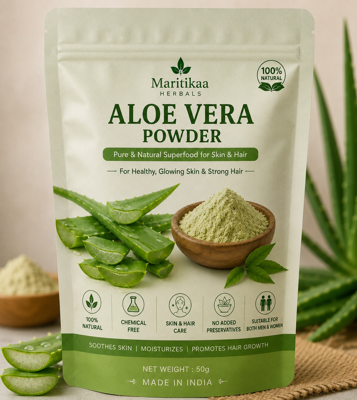 Maritikaa Aloe Vera Powder 100% Pure & Natural for Skin & Hair – 50g