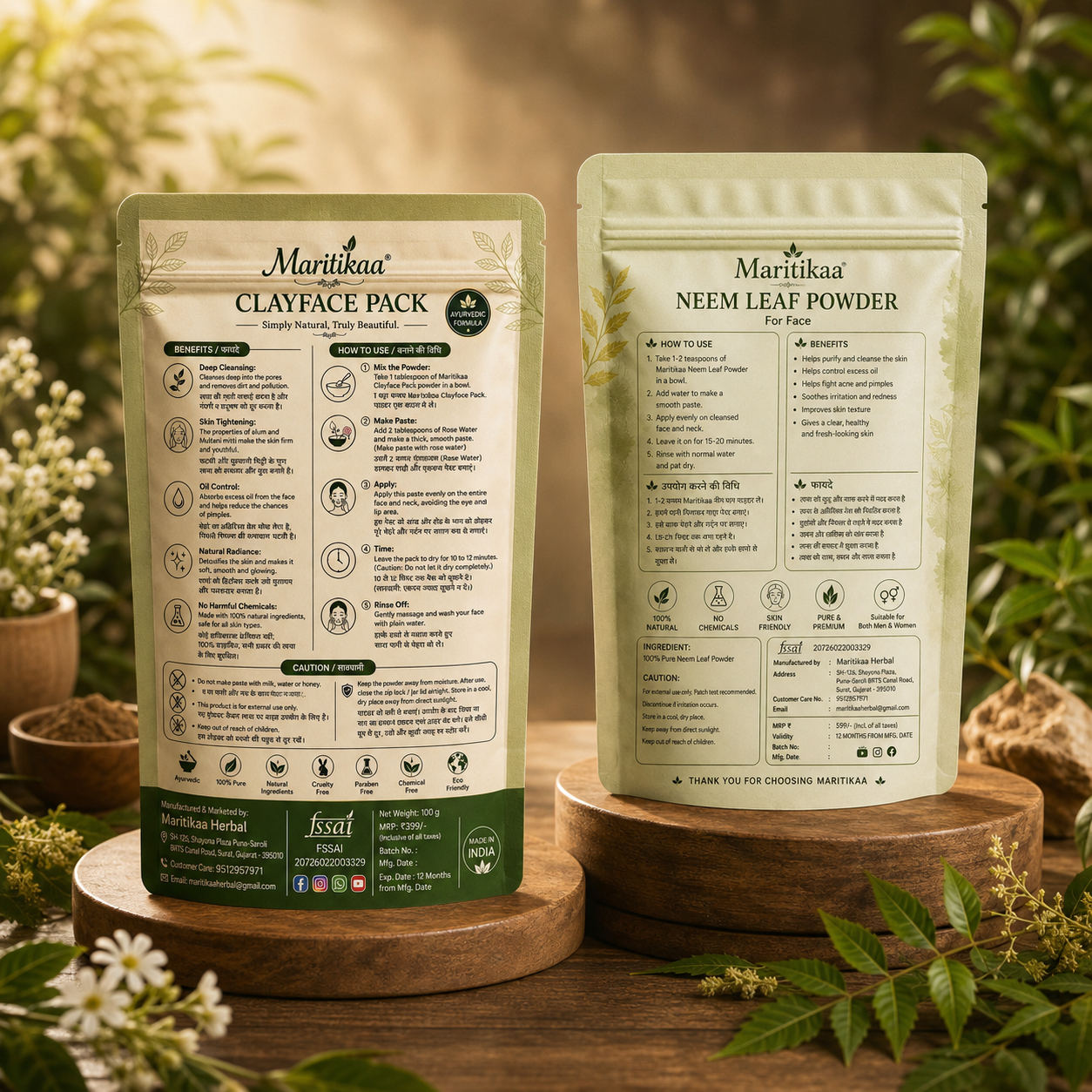 Maritikaa Neem & Clay Acne Care Combo – Neem Leaf Powder & Clayface Pack | Pack of 2 - Image 2