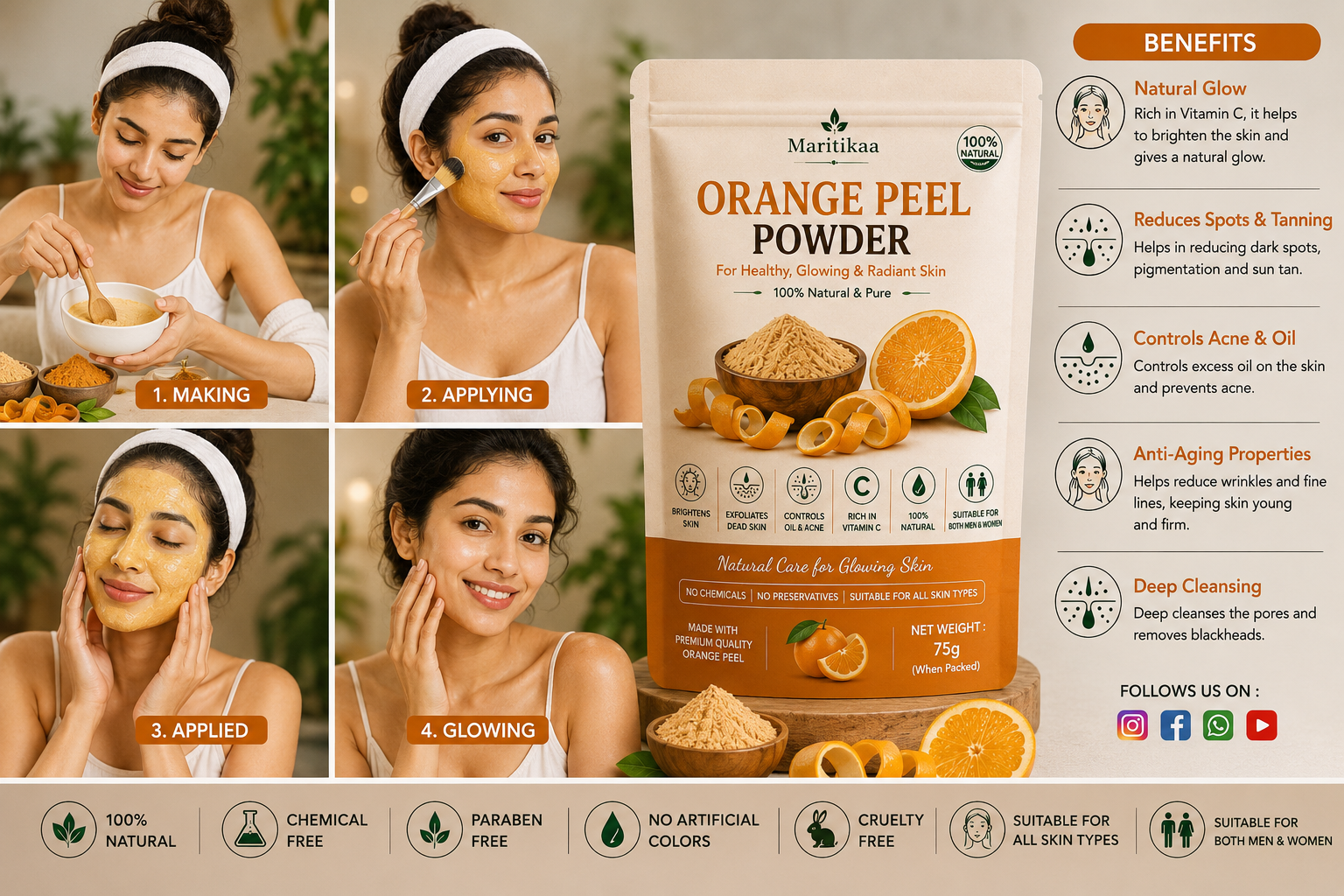 Maritikaa Herbal Orange Peel Powder for Face - 50g - Image 3