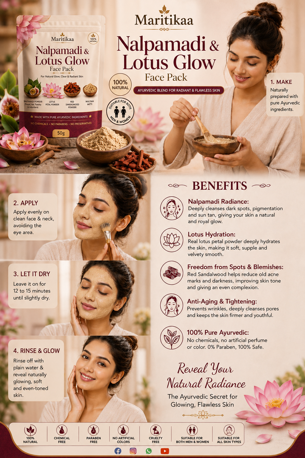 Maritikaa Nalpamadi & Lotus Glow Face Pack - 50g - Image 3