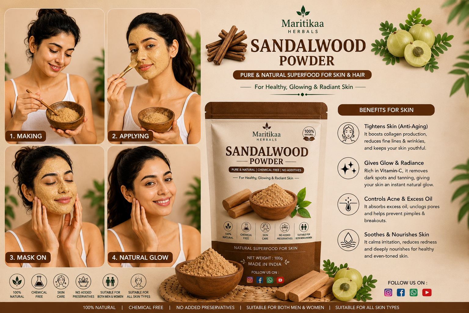 Maritikaa Sandalwood Powder - 100g - Image 3