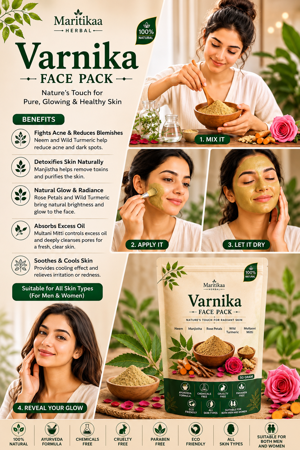 Maritikaa Herbal Varnika Face Pack - 50g - Image 3