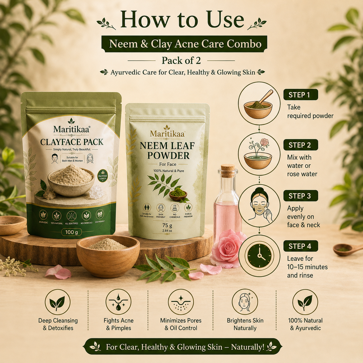 Maritikaa Neem & Clay Acne Care Combo – Neem Leaf Powder & Clayface Pack | Pack of 2 - Image 4