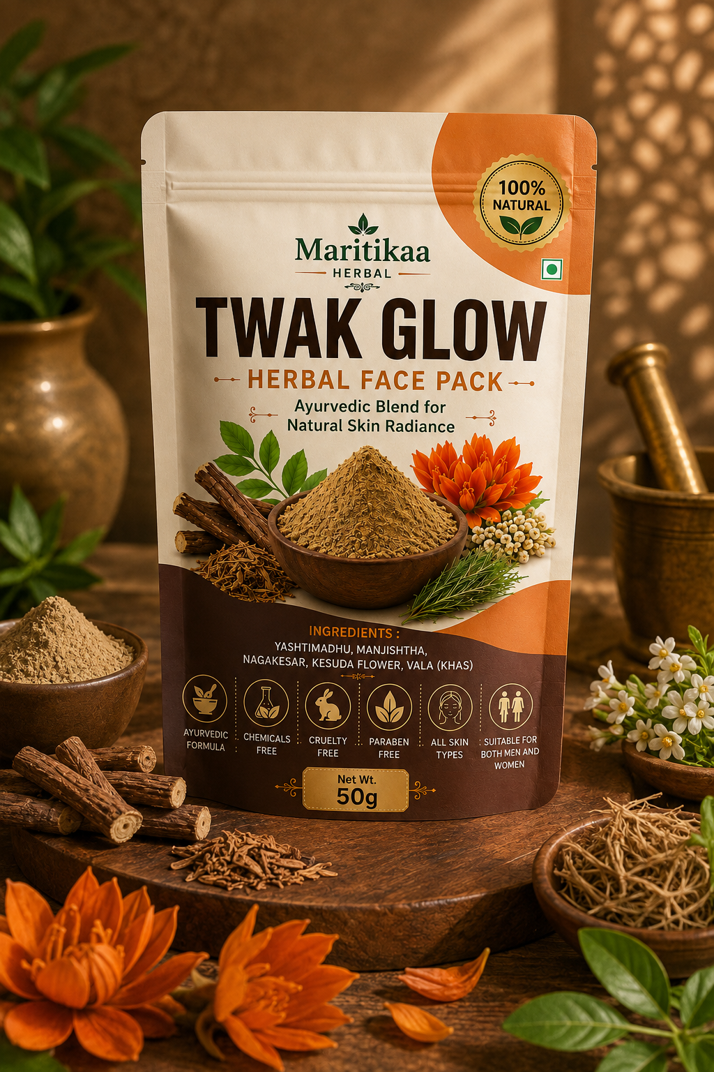 Maritikaa Twak Glow Herbal Face Pack - 50g