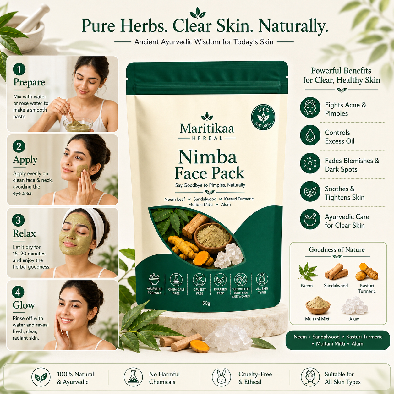 Maritikaa Herbal Nimba Face Pack - 50g - Image 3