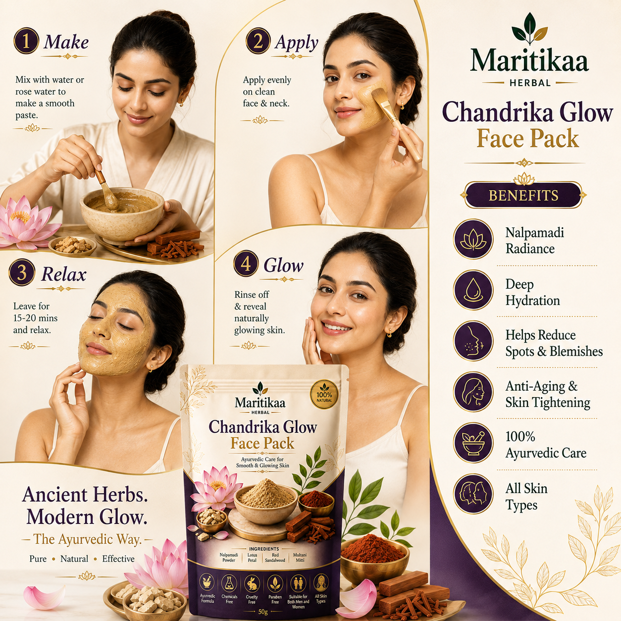 Chandrika Glow Face Pack - 50g - Image 3