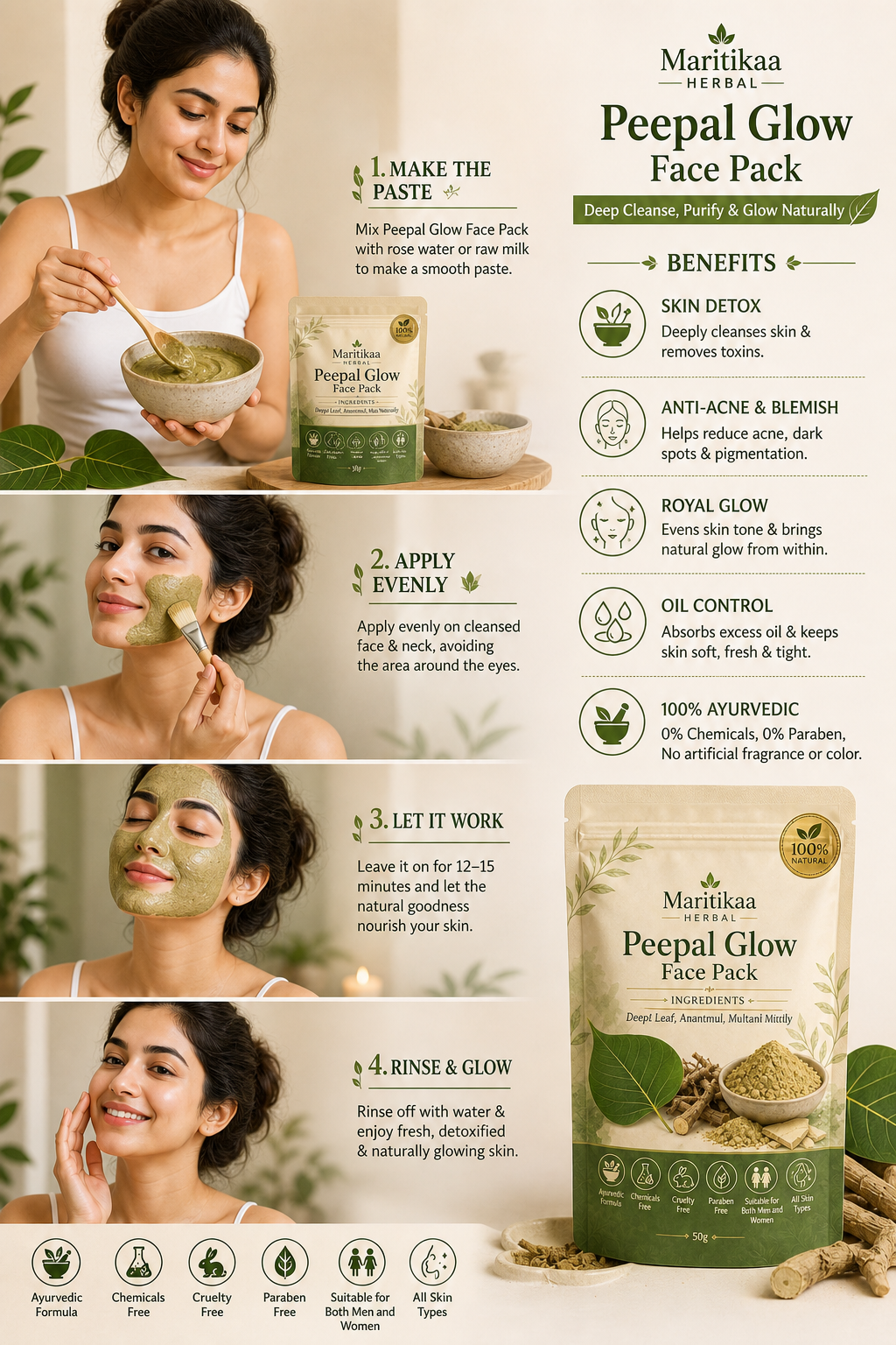 Maritikaa Peepal Glow Face Pack - 50g - Image 3
