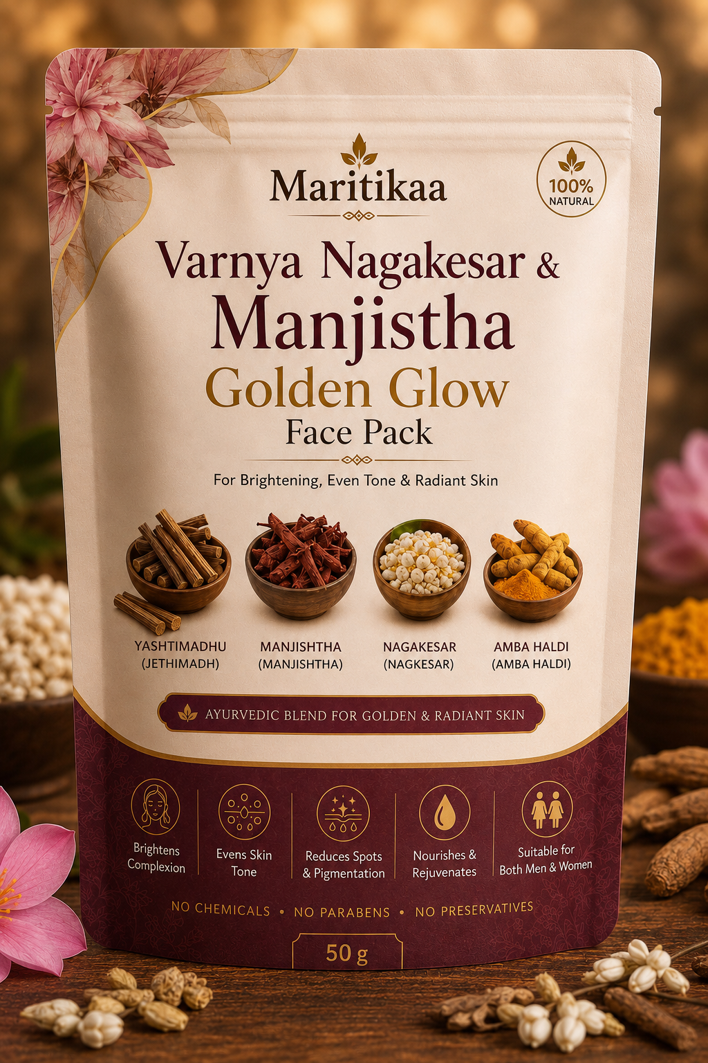 Varnya Nagakesar & Manjistha Golden Glow Face Pack - 50g