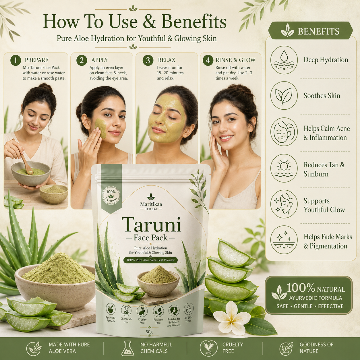 Maritikaa Herbal Taruni Face Pack - 50g - Image 3